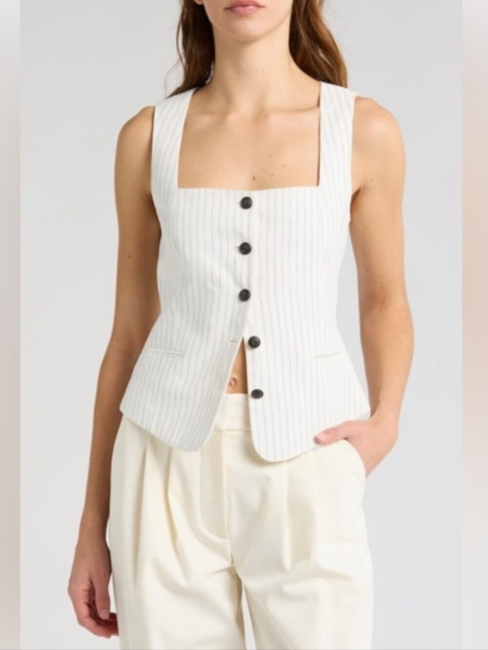 Rag & Bone Kiana Linen & Cotton Blend Vest In Ivory Stripe Size 6